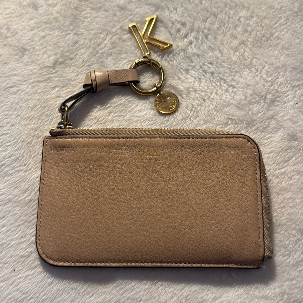 Chloe Beige Key & Card Holder with Gold Charm smoking home free when you buy bag